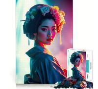 Rompecabezas de 1000 Piezas con una Geisha Encantadora en Luces de neón Suaves, Ideal para Adolescentes Juguete de lógica Resistente Actividad para el hogar Bordes Transparentes Regalo Ideal 50x75cm