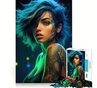 Rompecabezas de 1000 Piezas con una Hermosa Chica Cyberpunk,Bordes definidos,decoración Creativa,Juguete para desarrollar la Habilidad,Tiempo fácil,diversión, (38x26cm)