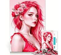 Rompecabezas de 1000 Piezas con una Mujer Pelirroja con Rosas en el Cabello, Ideal para Adolescentes Juguete Mental para aliviar el estrés Corte Premium (38x26cm)