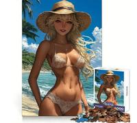 Rompecabezas de 1000 Piezas con una Mujer Rubia en Bikini en la Playa, Ideal para Adolescentes Un Reto Mental para el Ocio y la relajación Bordes Suaves Elegante (50x75cm)