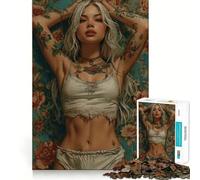 Rompecabezas de 1000 Piezas con una Mujer Tatuada en un Entorno Floral para Adolescentes Juguete para desarrollar la lógica y la diversión Bordes Suaves Regalo Creativo 38x52cm