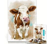Rompecabezas de 1000 Piezas con una Vaca lamiéndose la Nariz Ideal para Adolescentes Desarrolla la Mente y la Creatividad Piezas de tamaño Uniforme y precisas Actividad Relajante para Grupos