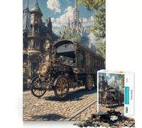 Rompecabezas de 1000 Piezas con vehículo Steampunk en un Paisaje Urbano ornamentado para Adolescentes Juguete para Pensar con sabiduría, diversión Tranquila, Corte preciso, 38x26cm