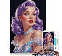 Rompecabezas de 1000 Piezas con Vestido Iridiscente de Estilo Pin-up con Cabello Morado para Adolescentes Juguete Intelectual Corte de Calidad Regalo de Temporada (38x26cm)