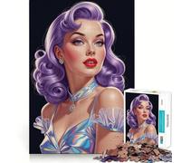 Rompecabezas de 1000 Piezas con Vestido Iridiscente y Cabello Morado Estilo Pin-up para Adolescentes Juego Inteligente de Rompecabezas Tiempo de Aprendizaje Imagen para armar Regalo Encantador