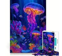 Rompecabezas de 1000 Piezas con Vibrantes Medusas y Arrecife de Coral para Adultos Divertido Juego de Memoria Componentes Resistentes y de Corte Limpio aliviar el estrés (38x26cm)