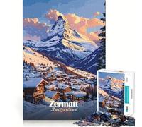 Rompecabezas de 1000 Piezas con Vista a la montaña de Zermatt,Suiza,para Adultos Ejercicio Mental Corte de precisión Bordes Lisos Actividad Relajante para Grupos en Interiores (38x52cm)