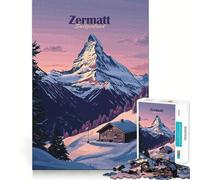 Rompecabezas de 1000 Piezas con Vista a la montaña de Zermatt,Suiza,para Adultos Juego de concentración Mental Corte láser Actividad Nocturna Divertida para Toda la Familia