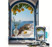 Rompecabezas de 1000 Piezas con Vista a través de una Ventana Abierta de Santorini para Adolescentes Refuerza la Memoria, Calma y relajación Bordes de Calidad (38x52cm)