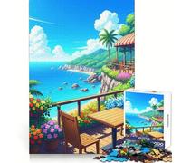 Rompecabezas de 1000 Piezas con Vista a una cafetería en la Playa Tropical para Adolescentes Ideal para ejercitar la Memoria, relajar la Mente y divertirse Bordes limpios (38x26cm)