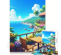 Rompecabezas de 1000 Piezas con Vista a una cafetería en la Playa Tropical para Adultos Ideal para Relajarse y desconectar Bordes Uniformes Un Bonito Regalo (50x75cm)