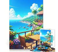 Rompecabezas de 1000 Piezas con Vista a una cafetería en una Playa Tropical, Bordes Suaves, Juego Divertido y Relajante, Regalo de cumpleaños (38x26cm)