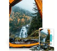 Rompecabezas de 1000 Piezas con Vista a una Cascada Desde una Tienda de campaña para Adolescentes Tren de la Memoria Diversión conexión Limpia y sin interrupciones Actividad grupal Relajante