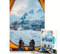 Rompecabezas de 1000 Piezas con Vista a una montaña Nevada Desde una Tienda de campaña para Adultos Juguete Inteligente para Toda la Familia Corte preciso Pieza de Arte (38x26cm)