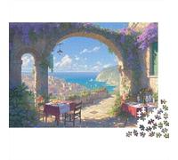 Rompecabezas de 1000 Piezas con Vista a una Villa mediterránea, Arco y Vista a un Pueblo costero. Juego Educativo para Adultos. Decoración del hogar. Regalo de cumpleaños. 52 x 38 cm