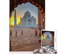 Rompecabezas de 1000 Piezas con Vista al Atardecer del Taj Mahal Juguetes antiestrés Regalo de cumpleaños Juego Educativo con póster a Juego y Hoja de Trivia tamaño 50x75cm