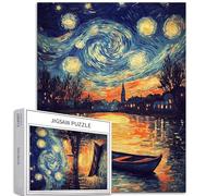 Rompecabezas de 1000 piezas con vista al lago para adultos, diseño de fondo de cielo estrellado de Van Gogh, rompecabezas colorido para decoración del hogar, regalos, rompecabezas familiar, perfecto