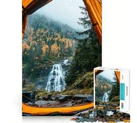 Rompecabezas de 1000 Piezas con Vista de Cascada Desde una Tienda de campaña para Adultos Recall Fun Play Ensamblaje Firme y Seguro Actividad Nocturna para Toda la Familia (38x26cm)
