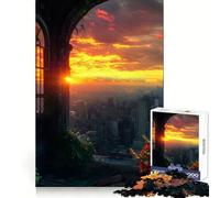 Rompecabezas de 1000 Piezas con Vista de la Ciudad al Atardecer a través de una Ventana para Adultos Juguete de lógica para Juegos de Interior Corte de precisión Regalo Ideal 38x26cm