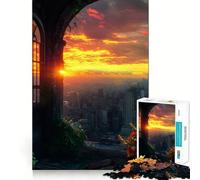 Rompecabezas de 1000 Piezas con Vista de la Ciudad al Atardecer a través de una Ventana para Adultos Juguete de lógica para Juegos de Interior Corte de precisión Regalo Ideal 38x26cm