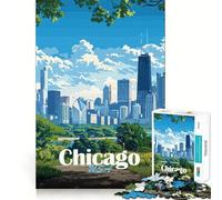 Rompecabezas de 1000 Piezas con Vista del Horizonte de Chicago,Corte Exacto,Arte,lógica,Juego,Ocio,diversión,decoración navideña para Pared (38x52cm)