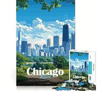 Rompecabezas de 1000 Piezas con Vista del Horizonte de Chicago,Corte Premium,Juego Creativo para ejercitar la Mente,Paz,diversión,decoración navideña para la Pared (38x26cm)