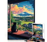 Rompecabezas de 1000 Piezas con Vista del Monte Fuji Desde la Perspectiva de un Gato Ideal para Adolescentes,estimula la Mente,es fácil de Usar y se ensambla con firmeza Navidad
