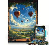 Rompecabezas de 1000 Piezas con Vista Desde la Ventana y Globos aerostáticos para Adultos Juego de concentración Mental Corte láser Diversión Nocturna en Familia (50x75cm)