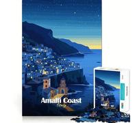 Rompecabezas de 1000 Piezas con Vista Nocturna de la Costa amalfitana para Adultos Ejercicio Mental Corte de precisión Bordes Suaves Actividad Relajante para Grupos en Interiores (38x26cm)
