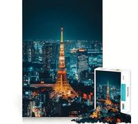 Rompecabezas de 1000 Piezas con Vista Nocturna de la Torre de Tokio para Adolescentes Juguete Inteligente para Fortalecer los Lazos Familiares Corte Suave Lista de Deseos de Papá Noel 38x52cm