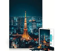 Rompecabezas de 1000 Piezas con Vista Nocturna de la Torre de Tokio para Adolescentes Juguete para desarrollar la Habilidad y el estrés Corte preciso Un Regalo Encantador 38x26cm