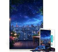 Rompecabezas de 1000 Piezas con Vista Nocturna Desde el balcón para Adolescentes Rompecabezas con Efecto de Memoria, luz Relajante, Imagen para armar (38x52cm)