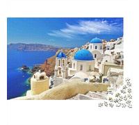 Rompecabezas de 1000 Piezas con Vistas a Santorini, Grecia. Cúpulas Azules de Santorini. para Adultos a Partir de 12 años. Juegos educativos. Decoración del hogar. Desafío. 52 x 38 cm