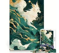 Rompecabezas de 1000 Piezas con Zorro Kitsune Blanco en Niebla Verde para Adultos Ejercicio Mental Escape Sereno Cierre Seguro Regalo Ideal (38x52cm)