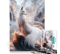 Rompecabezas de 1000 Piezas con Zorro Kitsune Blanco en un Paisaje ardiente Juguete Que desafía la Mente Troquelado de Alta precisión Un Reto Divertido para Pasar el Tiempo (38x26cm)