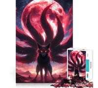 Rompecabezas de 1000 Piezas con Zorro Kitsune Rojo y Negro para Adolescentes Juguete de lógica Mental Diseño Tranquilo y Firme Artículo de Santa Claus (38x52cm)