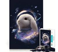 Rompecabezas de 1000 Piezas Conejo Astronauta en el Espacio,decoración de Clean Fit,Juego de Habilidad Mental,Juego Acogedor,decoración navideña para la Pared (38x26cm)