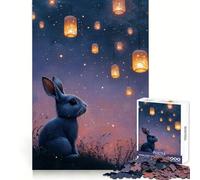 Rompecabezas de 1000 Piezas Conejo bajo faroles por la Noche para Adolescentes Mejora la Memoria Suave y Relajante Corte Premium Sorpresa de cumpleaños (50x75cm)