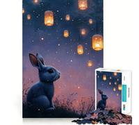 Rompecabezas de 1000 Piezas Conejo bajo faroles por la Noche para Adolescentes Refuerza la Memoria Divertido y Relajante Bordes Lisos Lista de Deseos de Papá Noel (38x52cm)