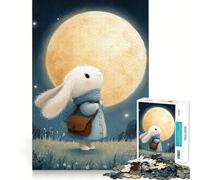 Rompecabezas de 1000 Piezas Conejo bajo la Luna,diseño de Corte preciso,Ideal para desarrollar la lógica,Relajarse y divertirse en cumpleaños (38x26cm)