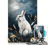 Rompecabezas de 1000 Piezas Conejo Blanco bajo la luz de la Luna para Adolescentes Juego Divertido y fácil de Usar Sin Huecos Actividad Nocturna para Toda la Familia (50x75cm)