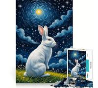 Rompecabezas de 1000 Piezas Conejo Blanco Cielo Estrellado para Adultos Diversión para Entrenar la Mente Piezas sin Rebabas y de Corte Limpio Actividad para Compartir en Familia (50x75cm)