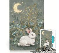 Rompecabezas de 1000 Piezas Conejo Blanco con Luna y Hojas para Adolescentes Desarrolla la Mente y es Divertido Tamaño Uniforme Piezas precisas Actividad Relajante para Grupos en Interiores