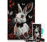 Rompecabezas de 1000 Piezas Conejo Blanco con Rosas para Adultos Juego de Memoria Cerebral Encaje Huecos Actividad Relajante para un Descanso Mental (38x26cm)
