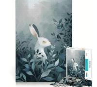 Rompecabezas de 1000 Piezas Conejo Blanco Entre follaje Azul Juguete Creativo para desarrollar la Habilidad Componentes Resistentes y de Corte Limpio Ideal para Llevar de Viaje Juego Mental Regalo