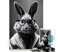 Rompecabezas de 1000 Piezas,Conejo Blanco y Negro,Arte de Corte preciso,Juguete para desarrollar la Capacidad cognitiva,Juego Relajante,Regalo de cumpleaños (38x26cm)