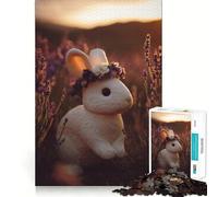 Rompecabezas de 1000 Piezas Conejo con Corona de Flores en un Campo de Lavanda Juguete para Adultos Juego Mental, diversión Tranquila, Pieza de colección de Arte de Corte preciso (38x52cm)
