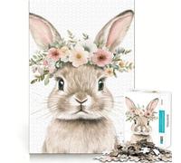 Rompecabezas de 1000 Piezas Conejo con Corona Floral,Piezas de Corte Limpio,Juguete para desarrollar la Capacidad cognitiva,diversión para Momentos de Calma,decoración navideña (38x26cm)