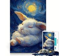 Rompecabezas de 1000 Piezas Conejo durmiendo bajo un Cielo Estrellado para Adolescentes Juguete antiestrés con Corte preciso Lista de Deseos de Papá Noel 38x26cm