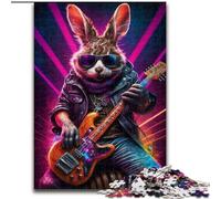 Rompecabezas de 1000 Piezas Conejo Guitarrista para Adultos y Adolescentes, Juegos educativos, Juguetes de Bricolaje con póster a Juego y Hoja de Trivia para Mayores de 14 años (50x75cm)